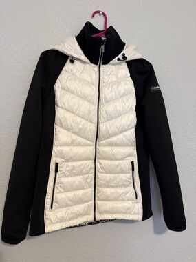 Calvin Klein Black & White Quilted Hooded Puffer Jacket